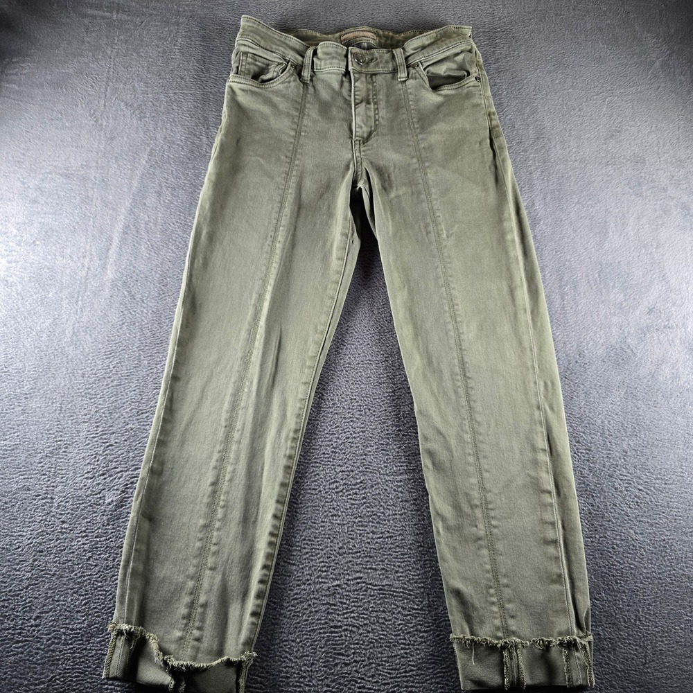 Kut from the Kloth Amy Crop Straight Leg Olive Green Seam Front Pants Size 4